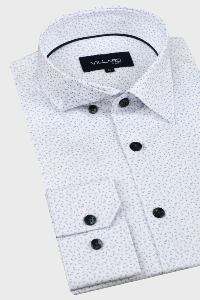 Biała koszula męska wizytowa ze wzorem | Villaro