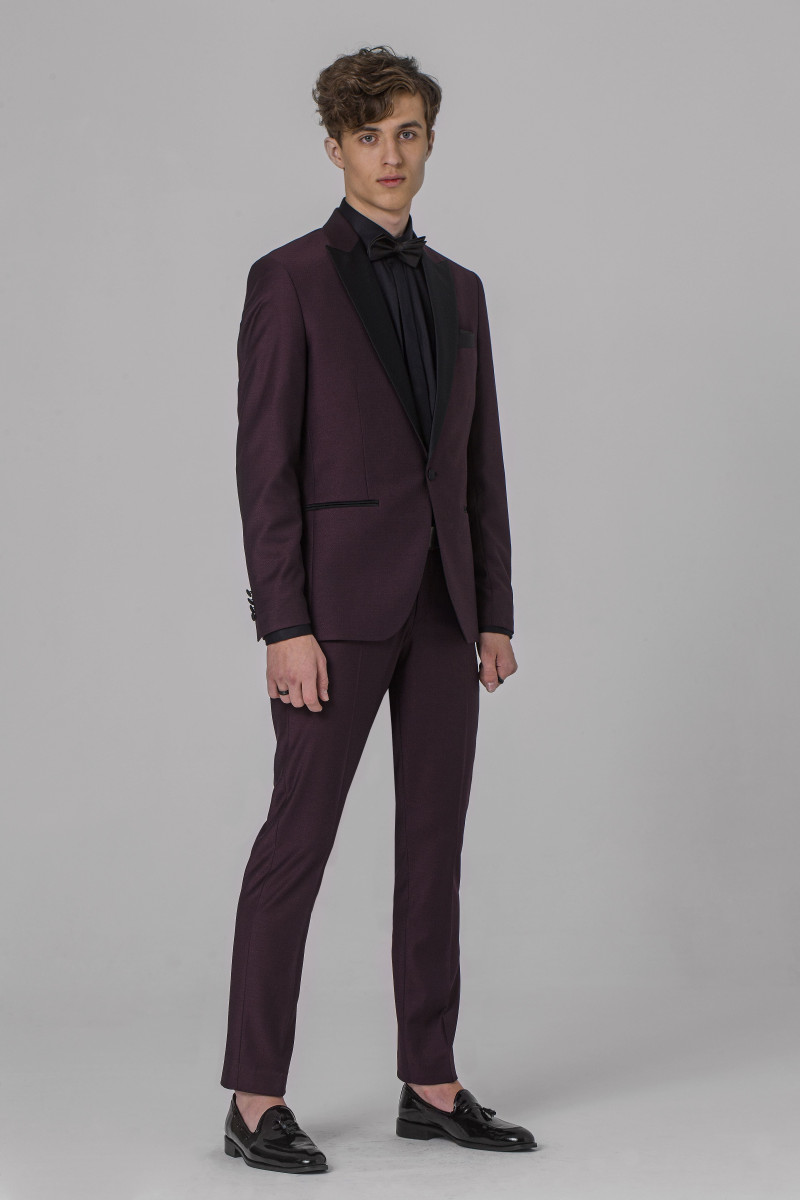 Bordowy smoking męski ślubny | Villaro
