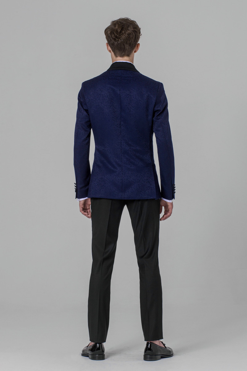 Granatowy Smoking Męski Żakard