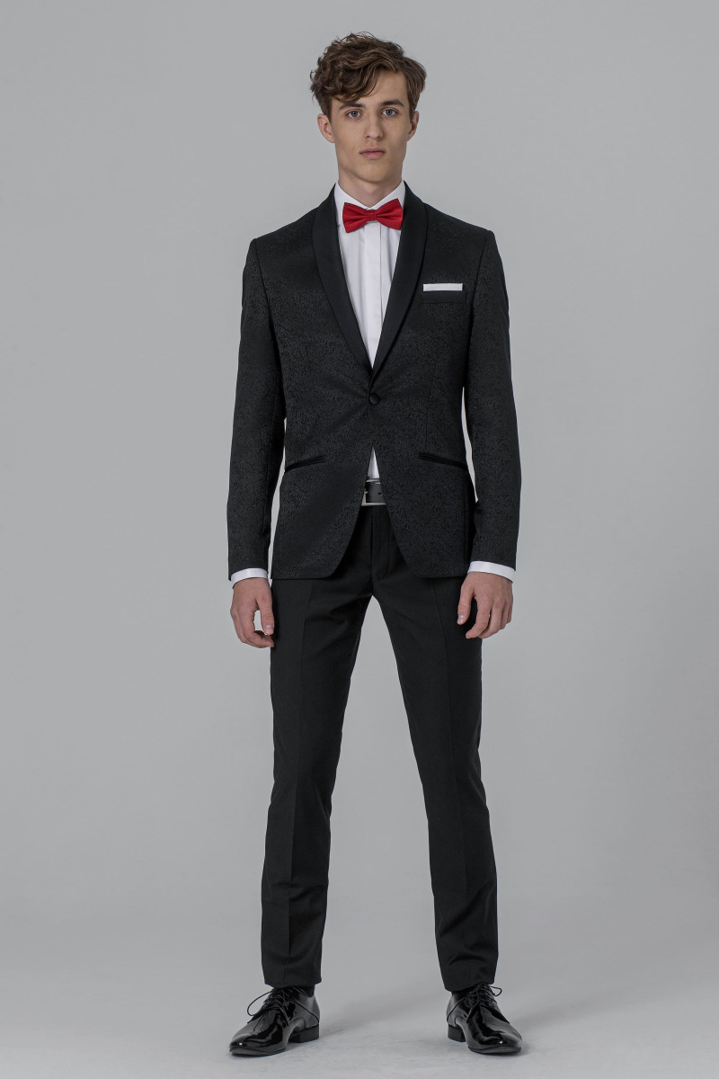 Czarny Smoking Męski Żakard