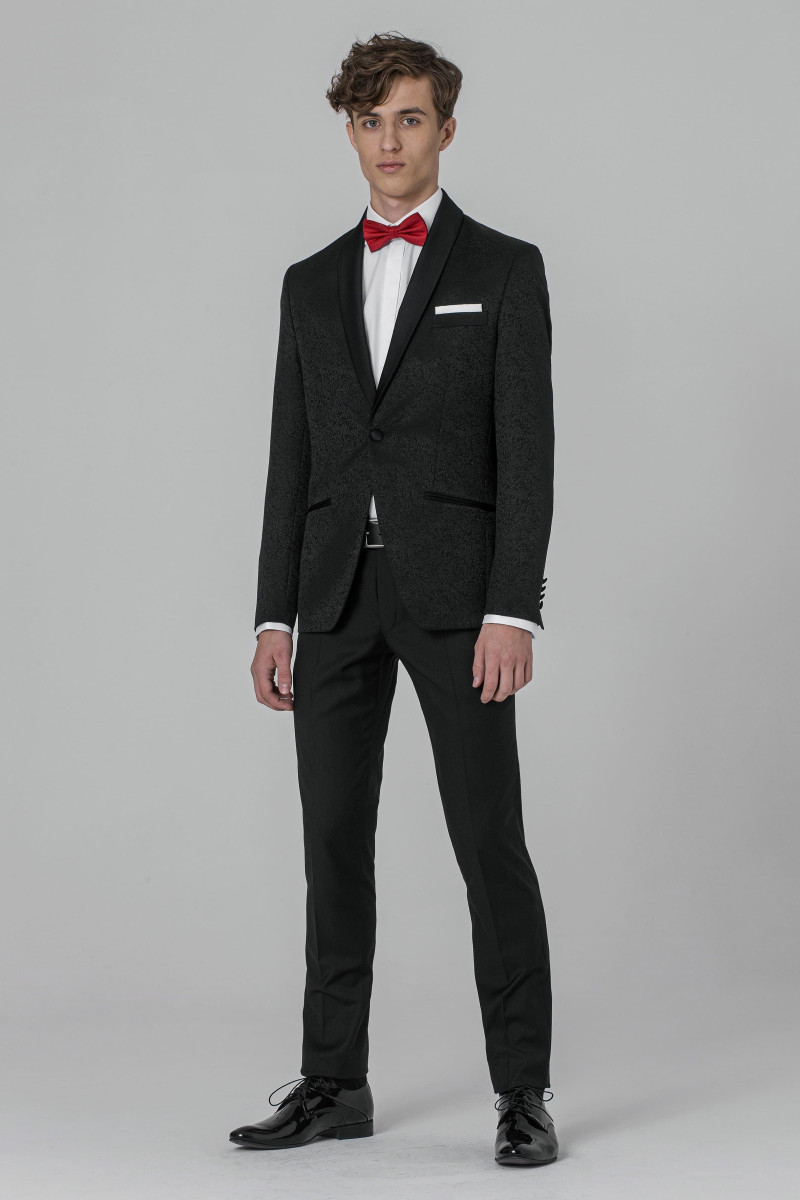 Czarny Smoking Męski Żakard