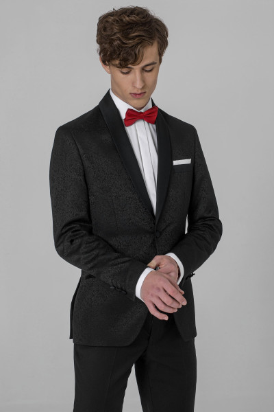 Czarny Smoking Męski Żakard