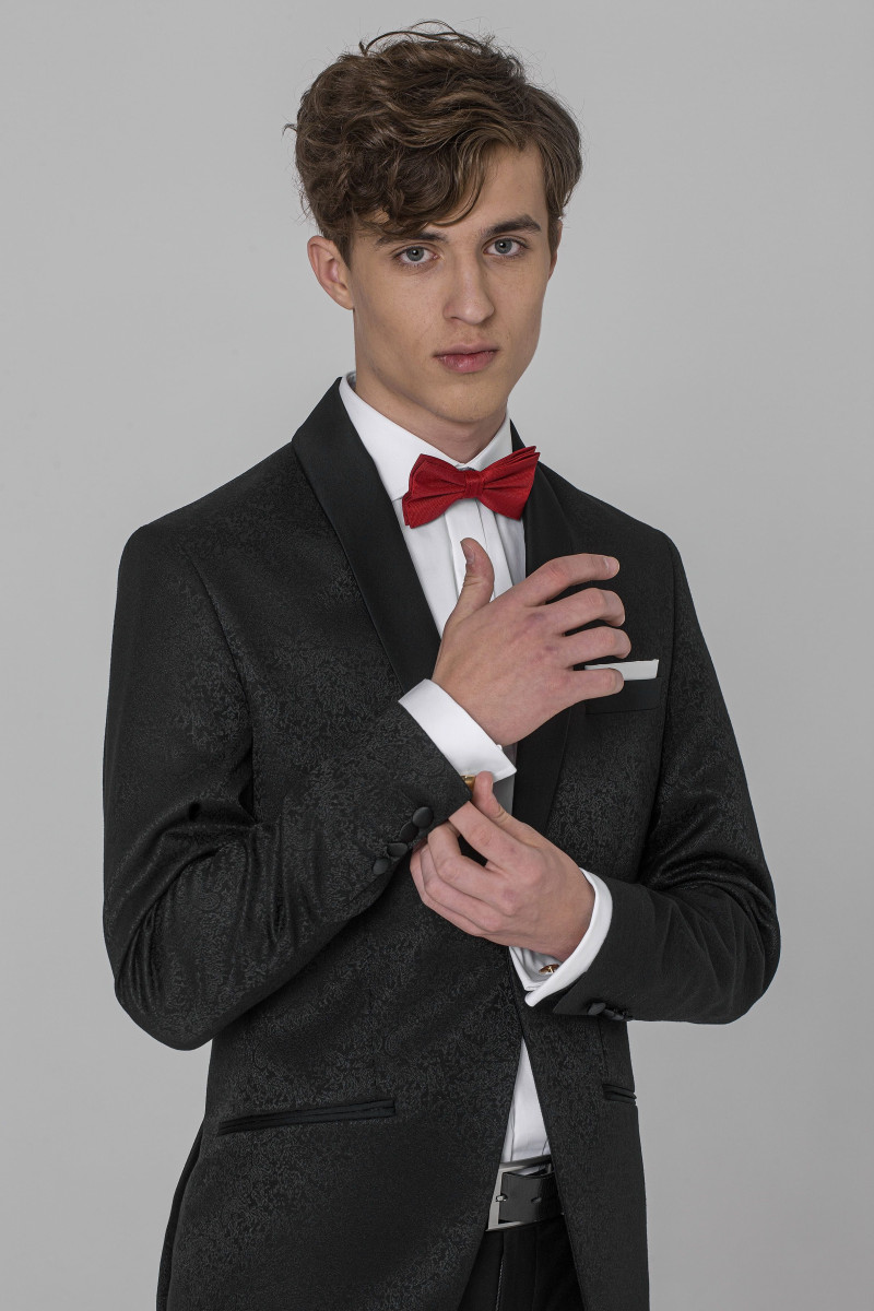 Czarny Smoking Męski Żakard