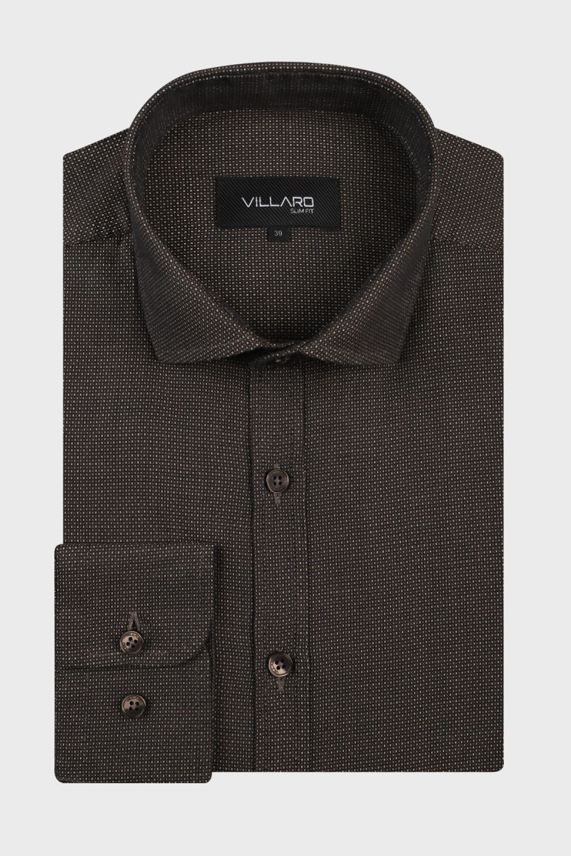 Brązowa koszula męska struktura | Villaro