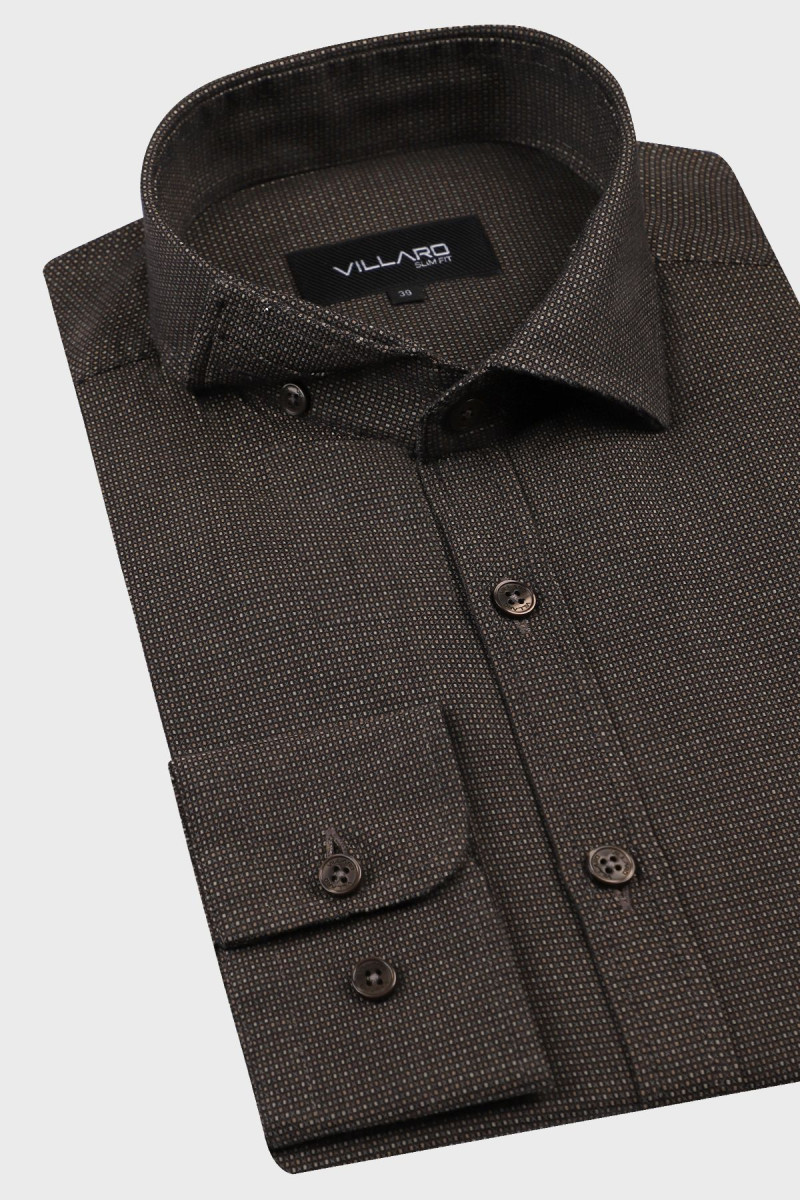 Brązowa koszula męska struktura | Villaro
