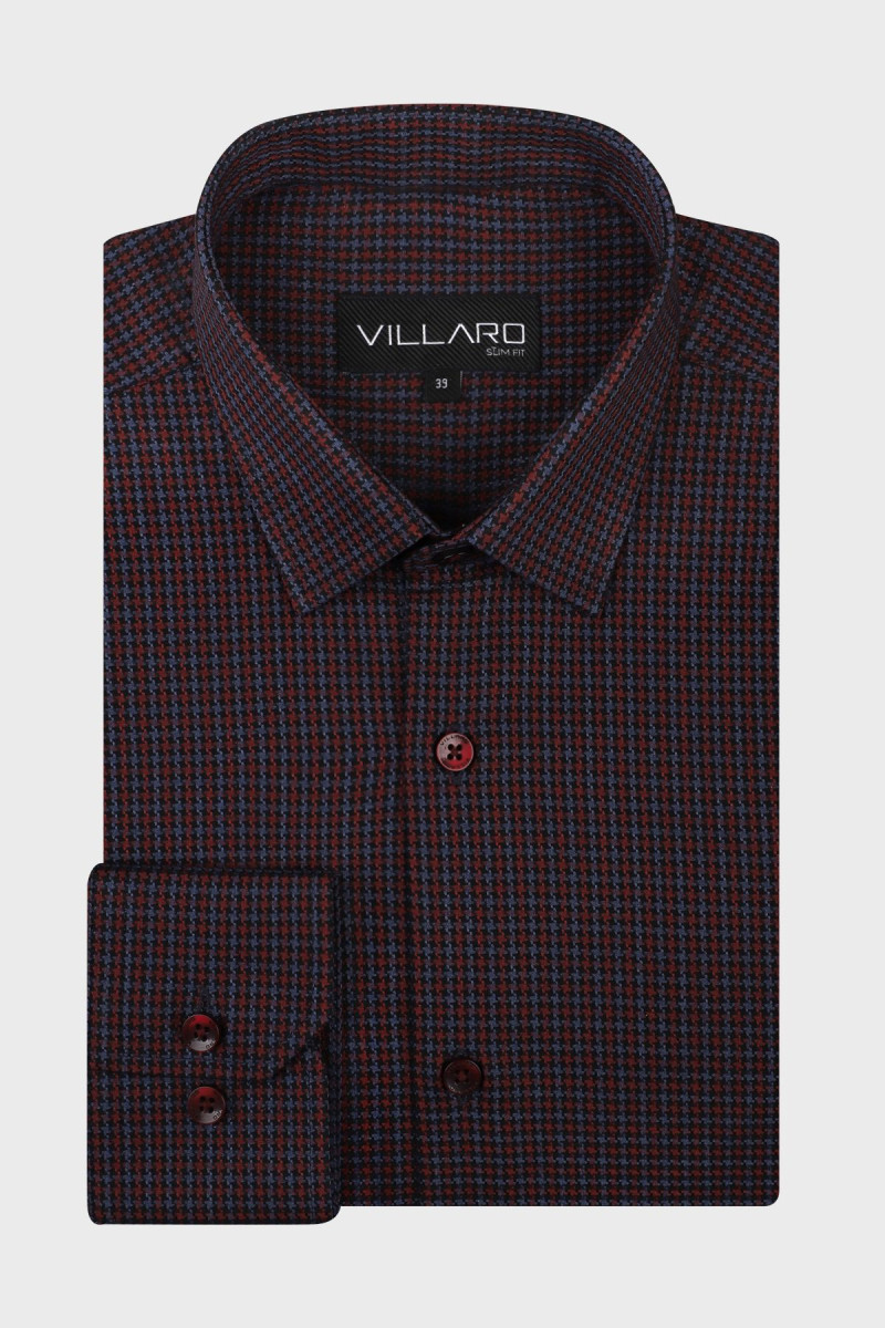Bordowa koszula męska wzór pepitka | Villaro