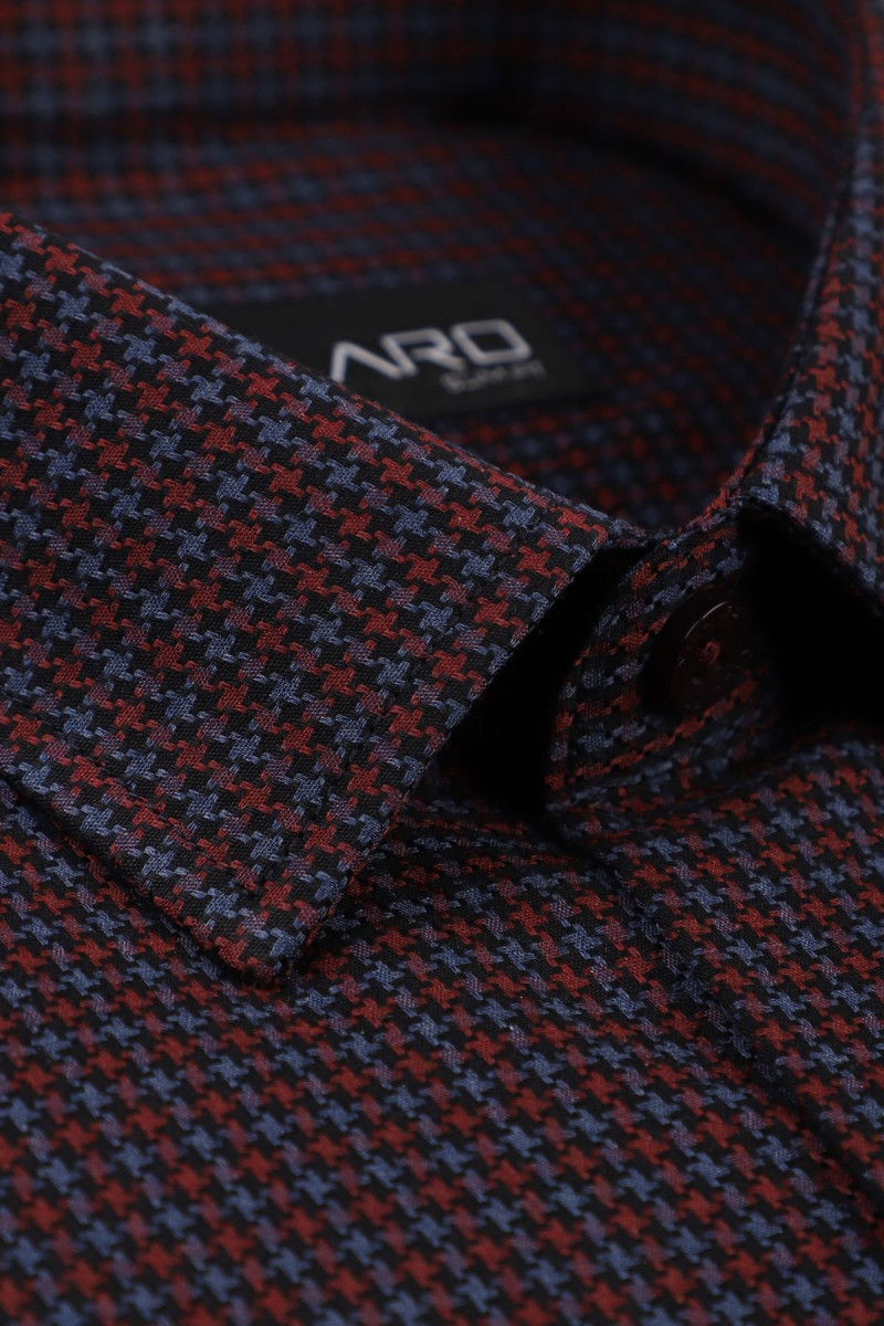 Bordowa koszula męska wzór pepitka | Villaro