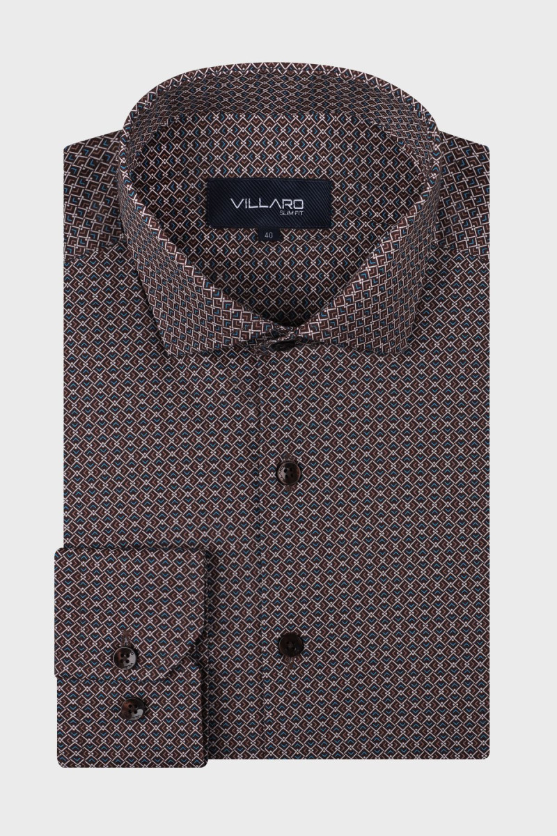 Brązowa koszula męska wzór | Villaro