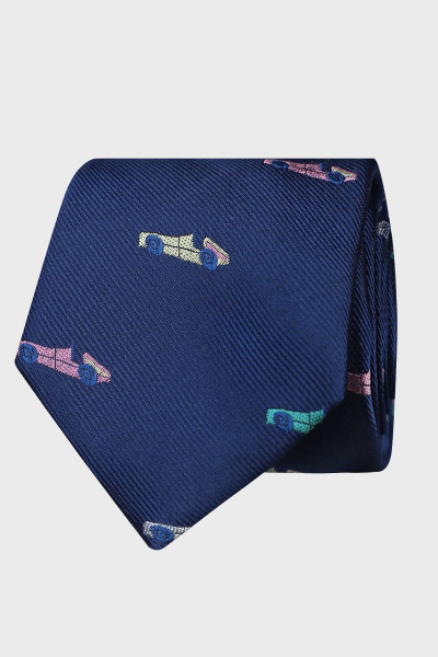 Granatowy Krawat Męski Wzór Samochody