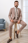 Jasnobeżowy garnitur męski 4 way stretch | Villaro