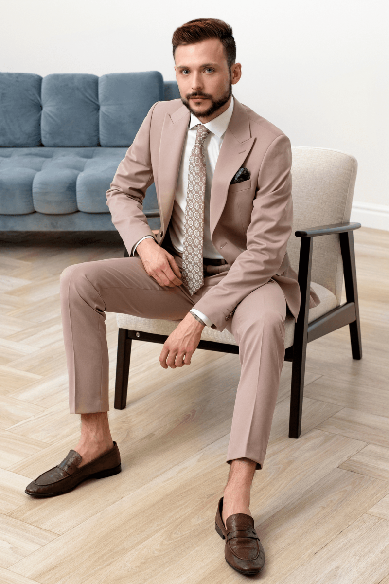 Jasnobeżowy garnitur męski 4 way stretch | Villaro