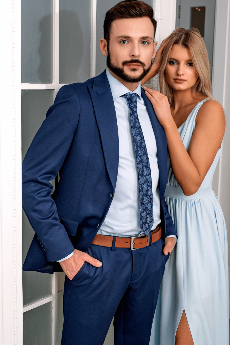 Granatowy garnitur męski 4 way stretch | Villaro