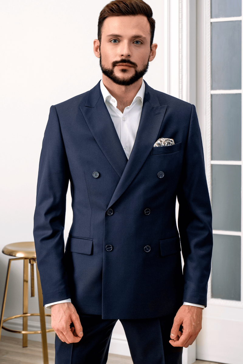 Granatowy garnitur męski dwurzędowy | Villaro