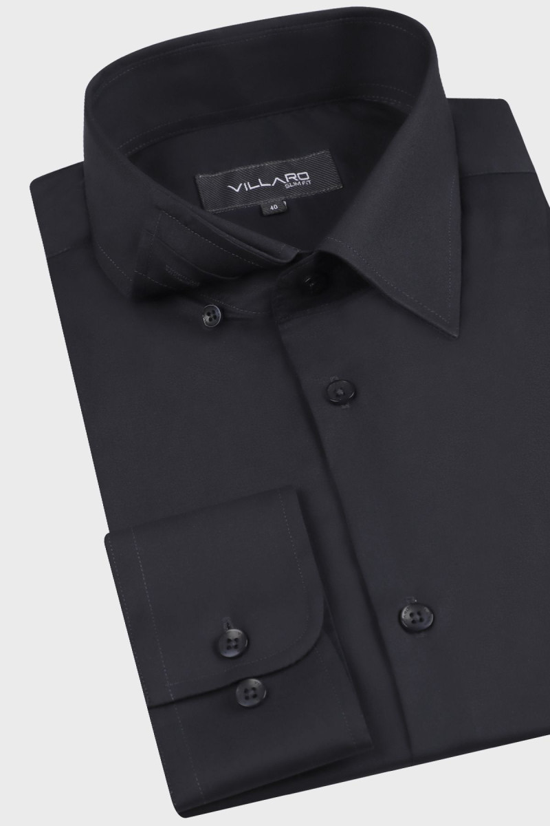Plisa z guzikami w kolorze tkaniny – czarna koszula męska Villaro