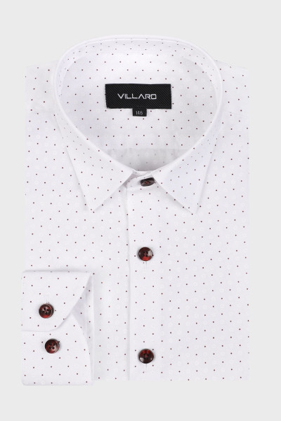 Biała Koszula Chłopięca Wzór Bordowe Kropki