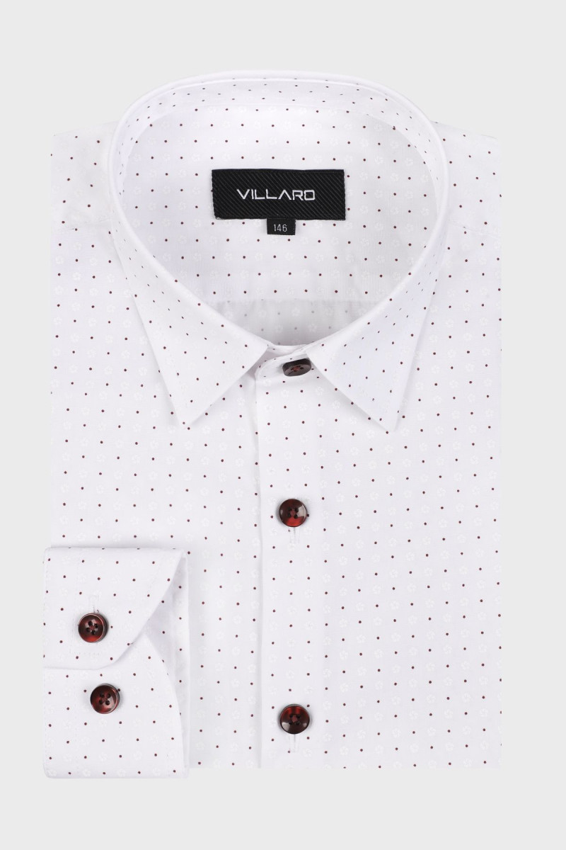 Biała koszula chłopięca wzór bordowe kropki  | Villaro