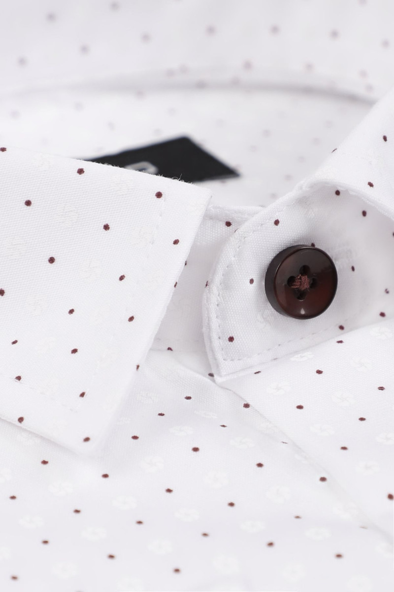 Biała koszula chłopięca wzór bordowe kropki  | Villaro