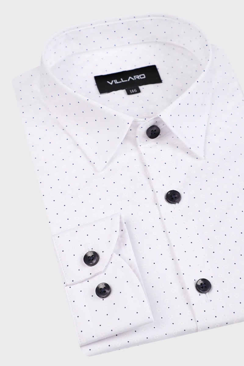 Koszula biała chłopięca wzór granatowe kropki  | Villaro