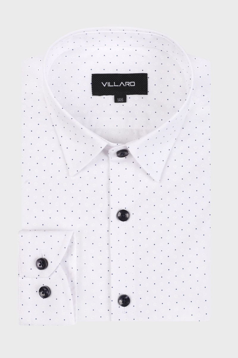 Koszula biała chłopięca wzór granatowe kropki  | Villaro