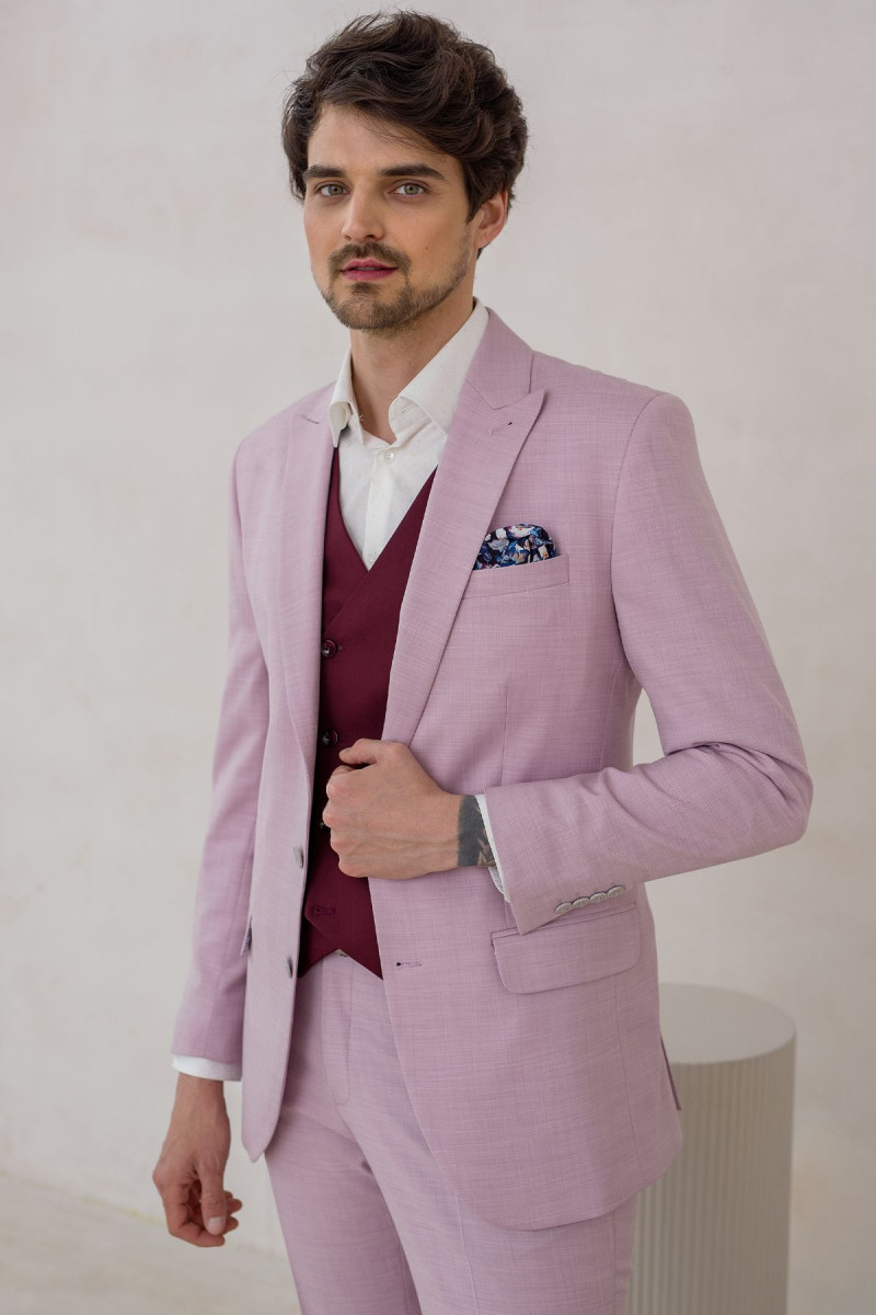Różowy garnitur męski wzór melanż | Villaro