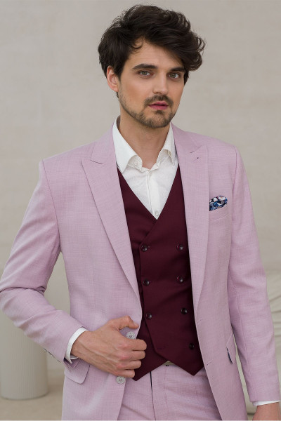 Różowy Garnitur Męski Wzór Melanż