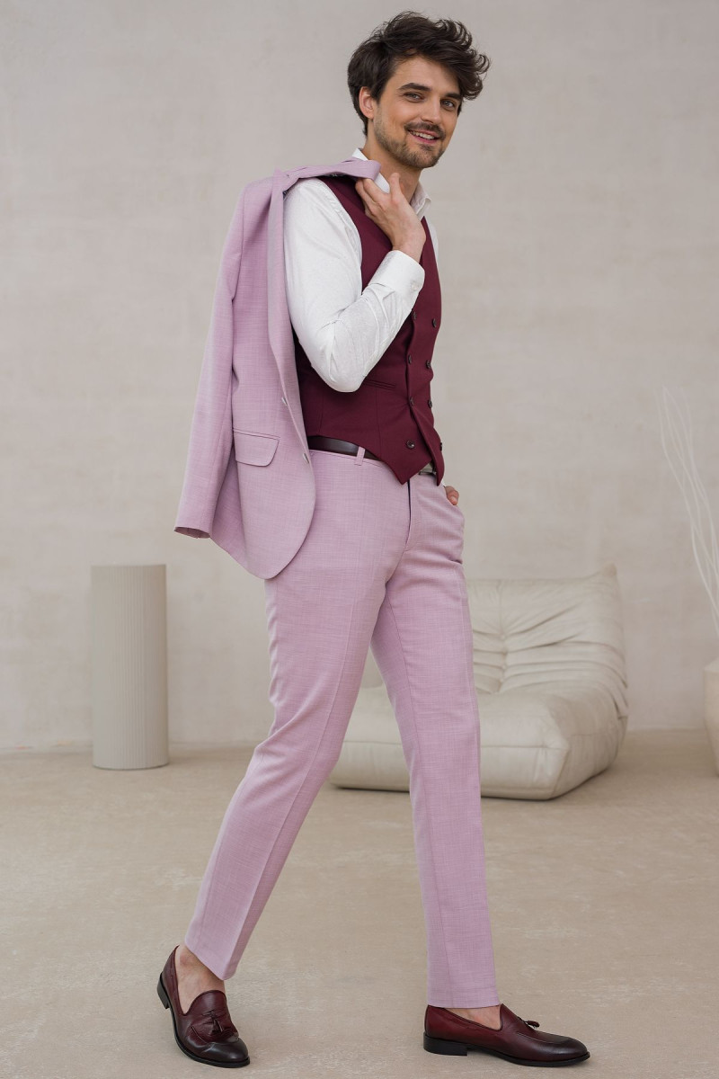 Różowy garnitur męski wzór melanż | Villaro