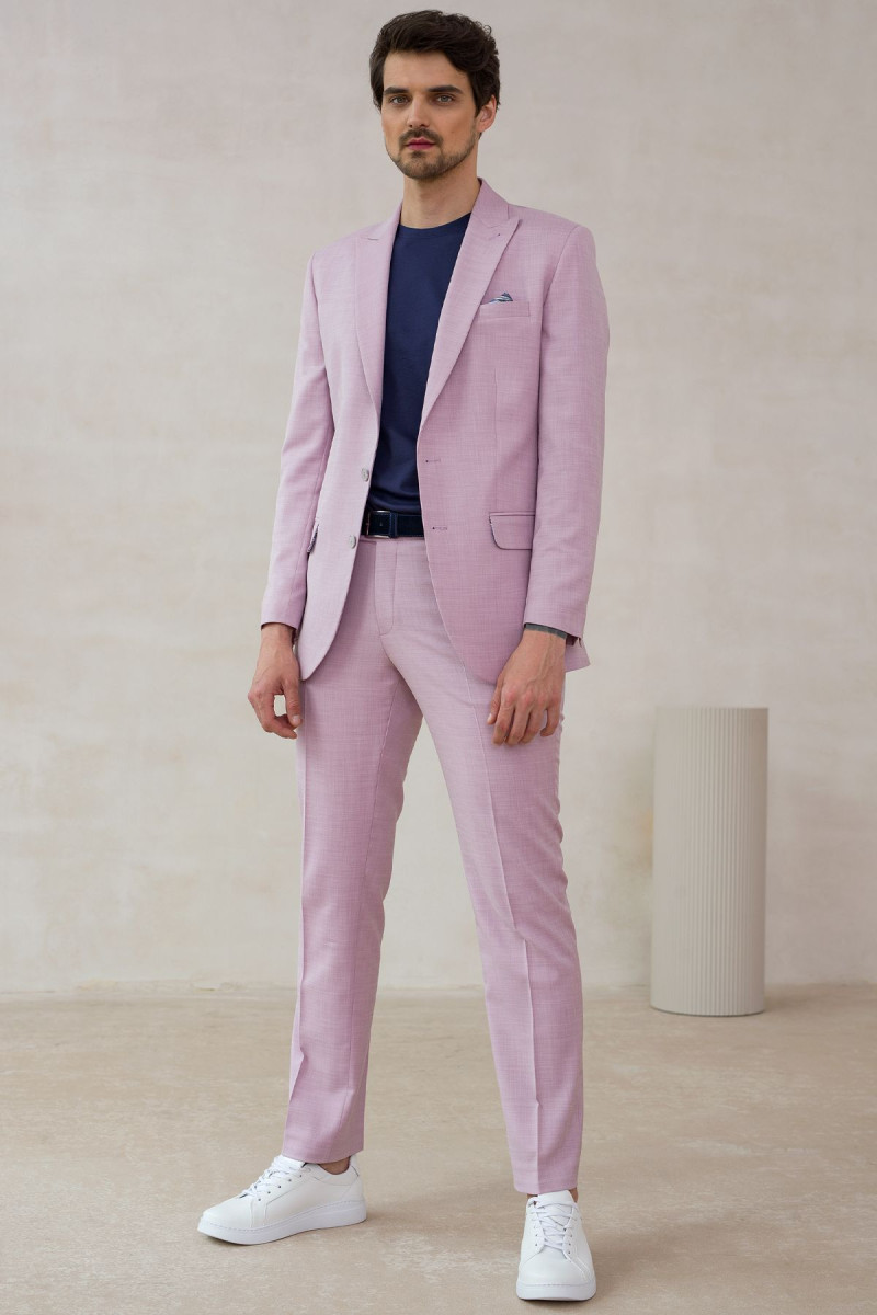 Różowy garnitur męski wzór melanż | Villaro