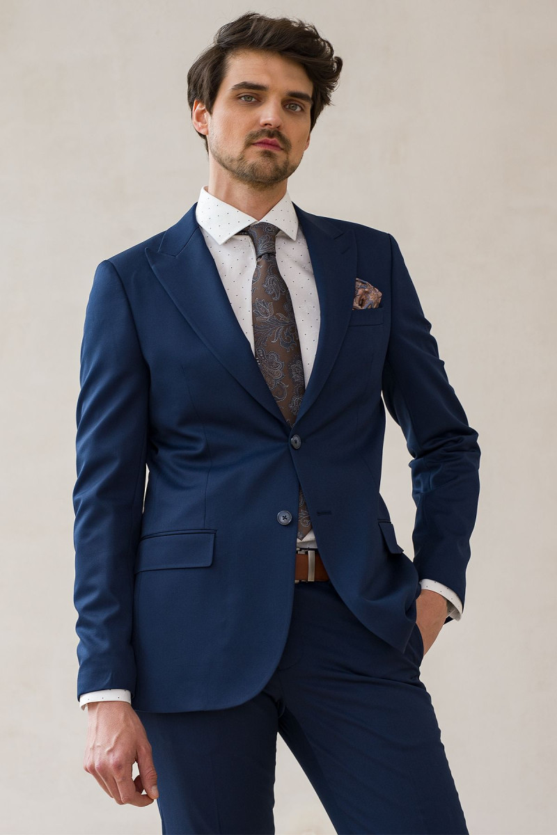 Granatowy garnitur męski 4 way stretch | Villaro