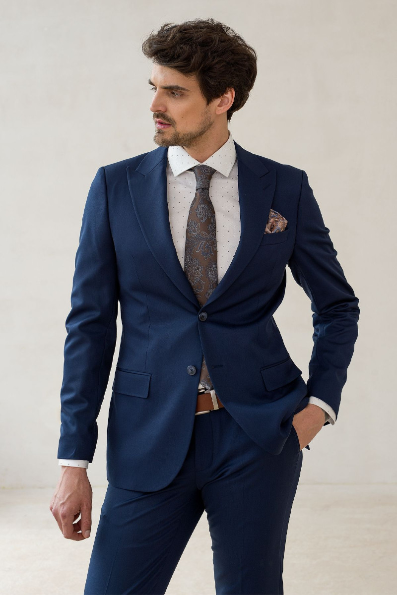 Granatowy garnitur męski 4 way stretch | Villaro