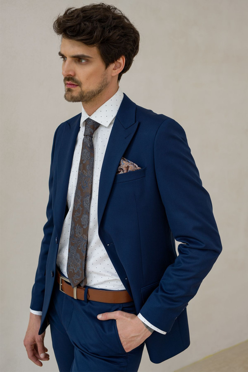 Granatowy garnitur męski 4 way stretch | Villaro