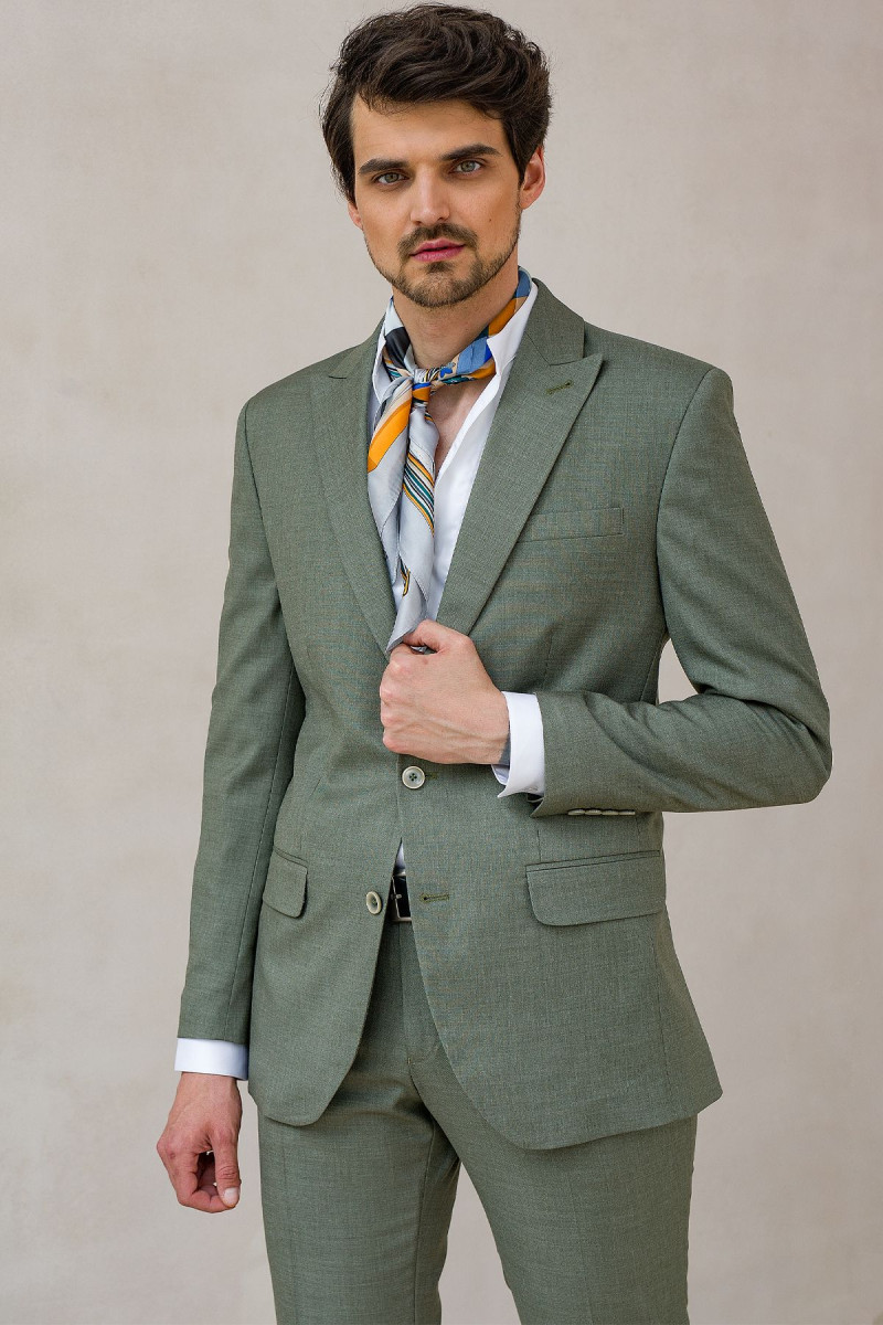 Zielony garnitur męski wór melanż | Villaro