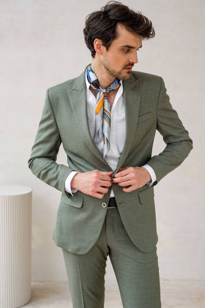 Zielony Garnitur Męski Wzór Melanż
