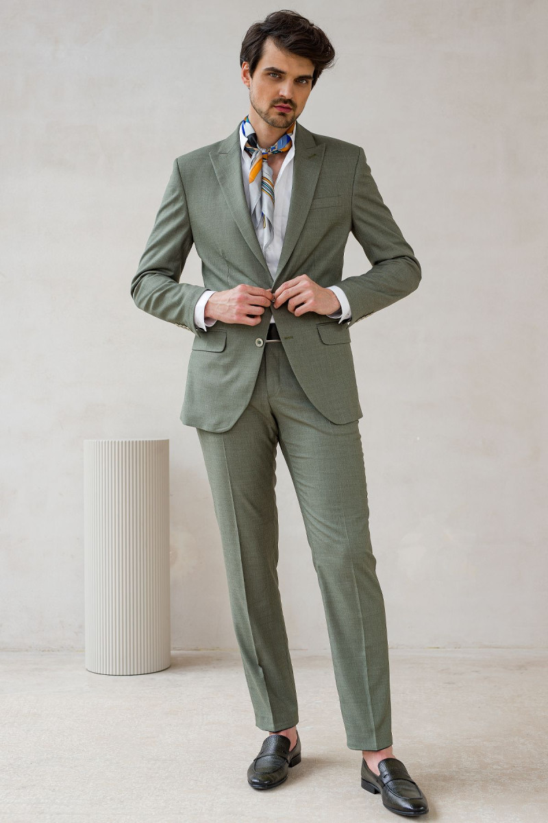 Zielony garnitur męski wór melanż | Villaro