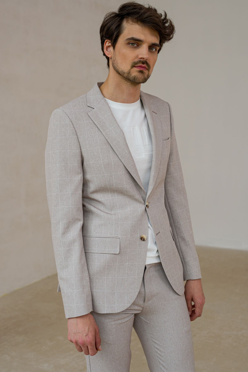 beżowa marynarka męska w kratę VILLARO