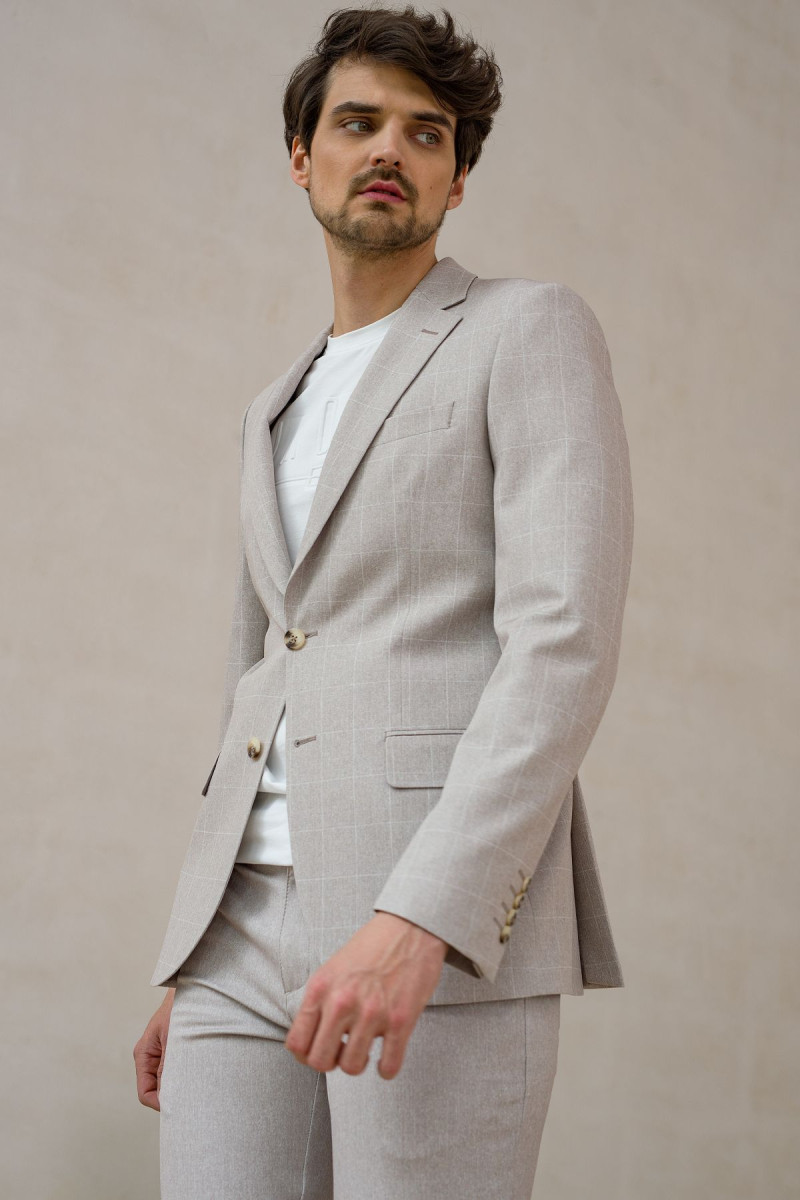stylowa beżowa marynarka męska slim fit
