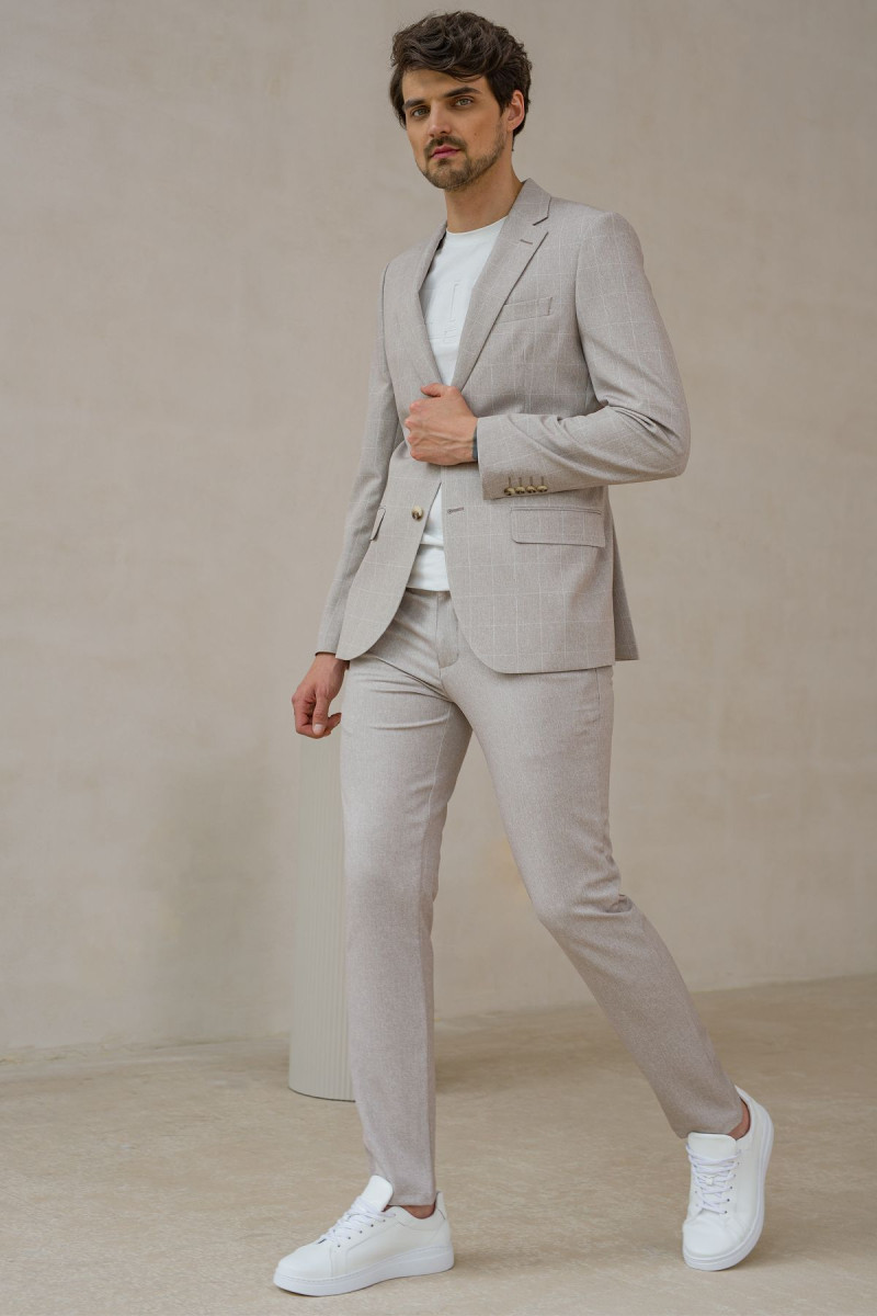 stylowa beżowa marynarka męska slim fit