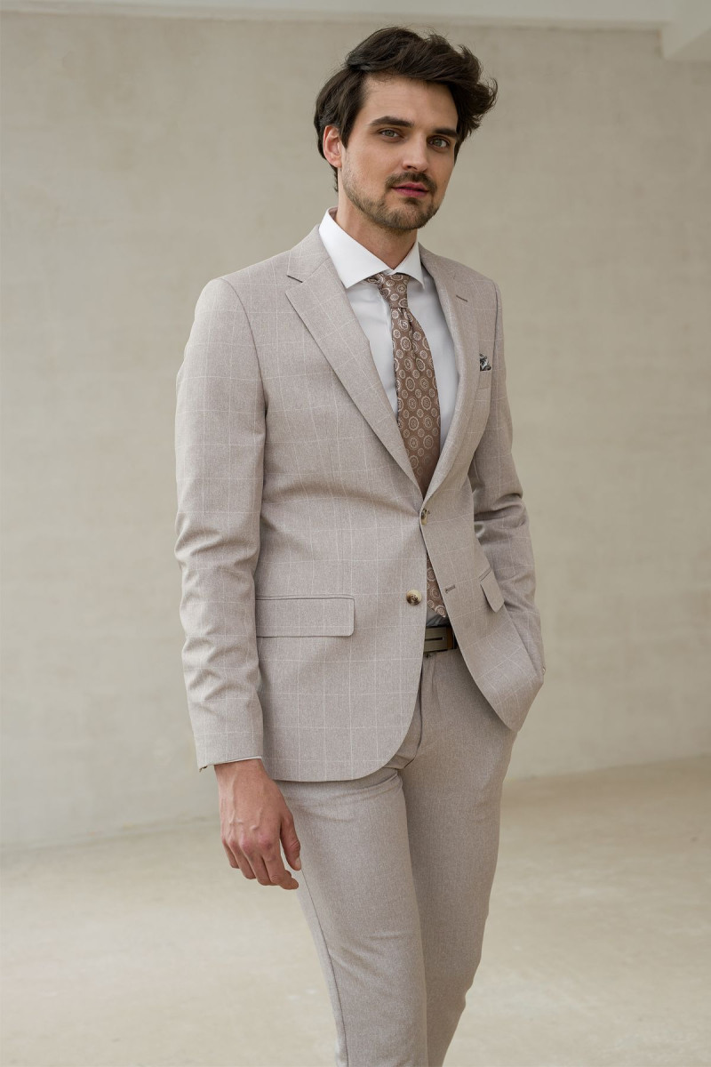 Beżowe Spodnie Męskie Wizytowe