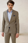 Beżowy garnitur męski wzór krata | Villaro