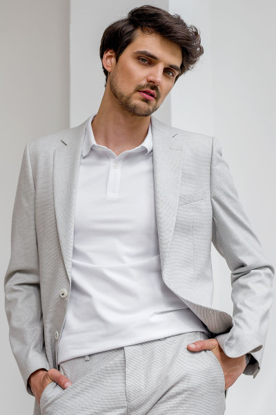 Szary Garnitur Męski Wzór Pepitka