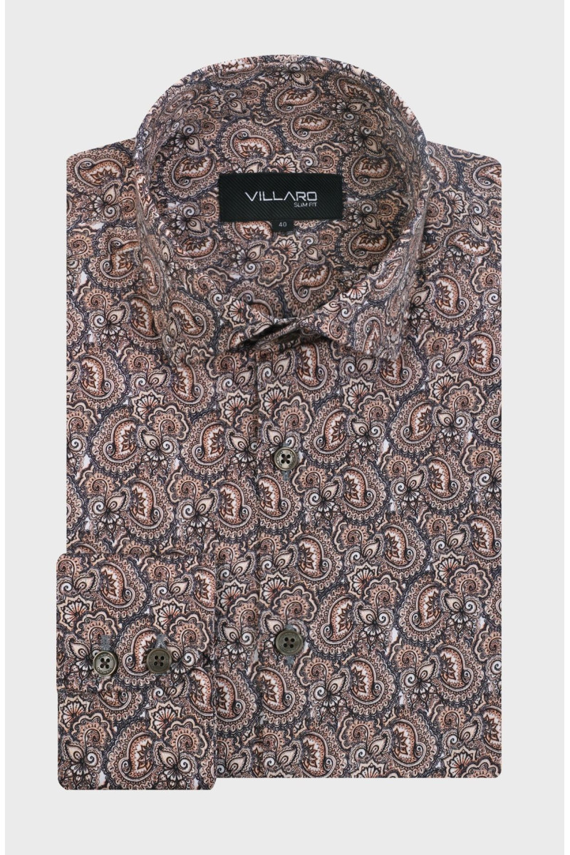 Koszula męska w kolorze brązowym wzorzysta | Villaro