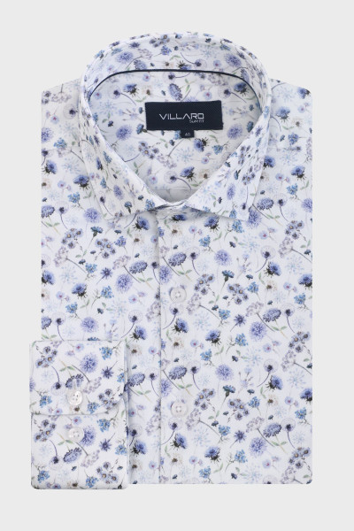 Koszula męska z drukiem kwiatowym w odcieniach niebieskiego | Villaro
