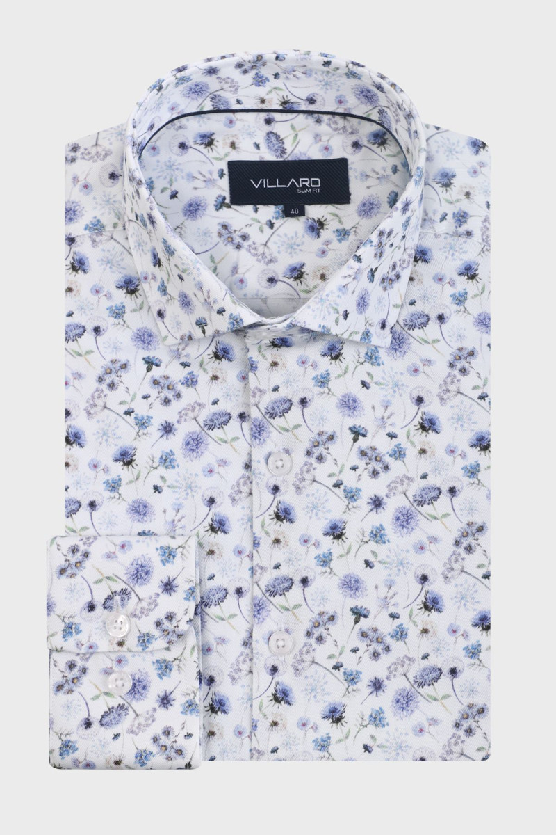 Koszula męska z drukiem kwiatowym w odcieniach niebieskiego | Villaro