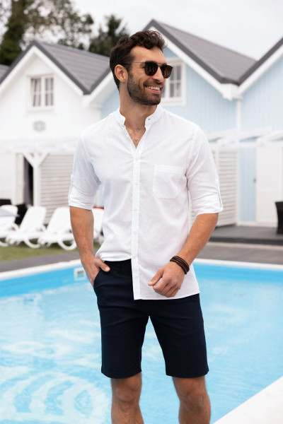 Granatowe spodnie męskie szorty struktura| Villaro