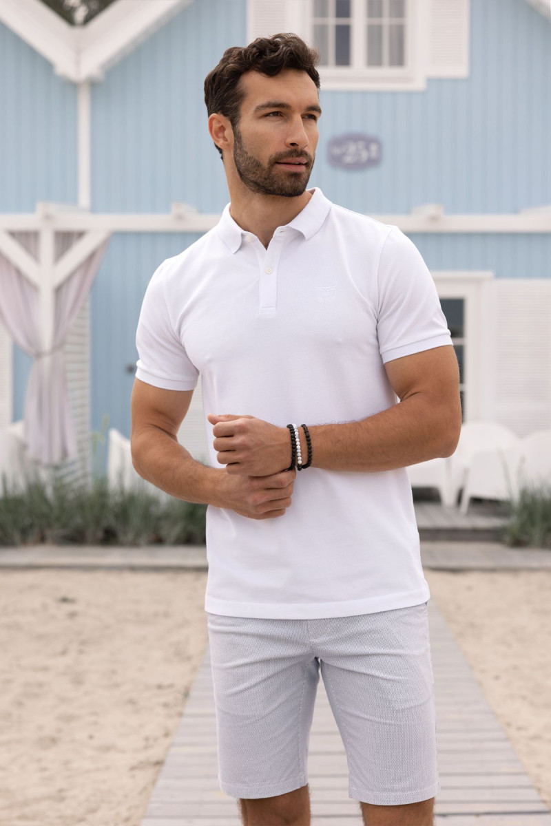 Niebieskie spodnie męskie szorty wzór| Villaro