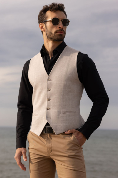 beżowa kamizelka męska w kratę VILLARO