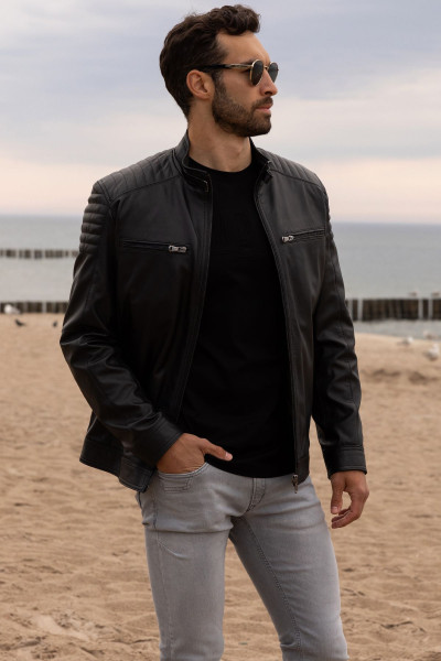 Brązowa kurtka skórzana męska Villaro – widok z przodu