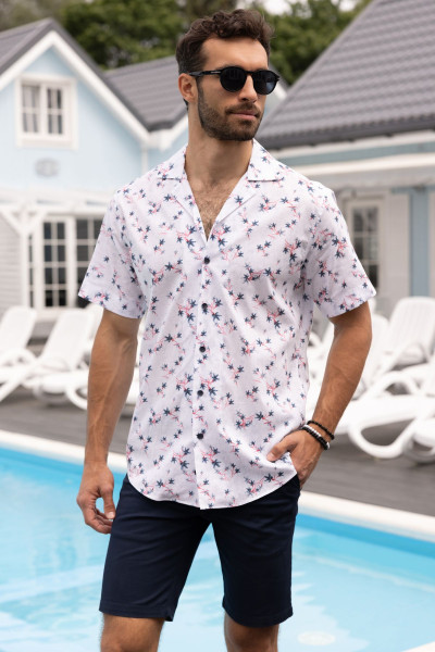Koszula męska z krókim rękawem wzór len | Villaro