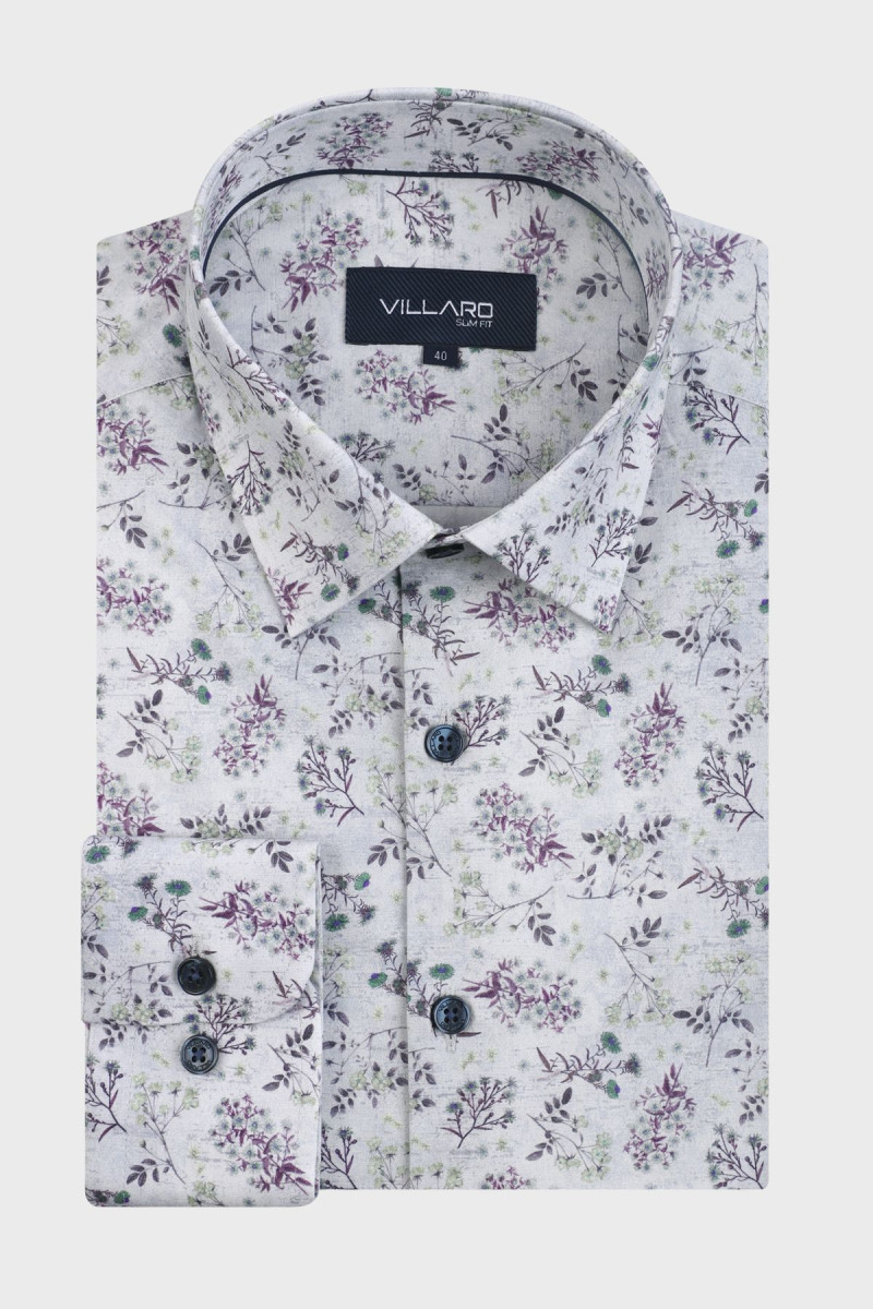 Biała koszula w fioletowe kwiaty, lawenda | Villaro