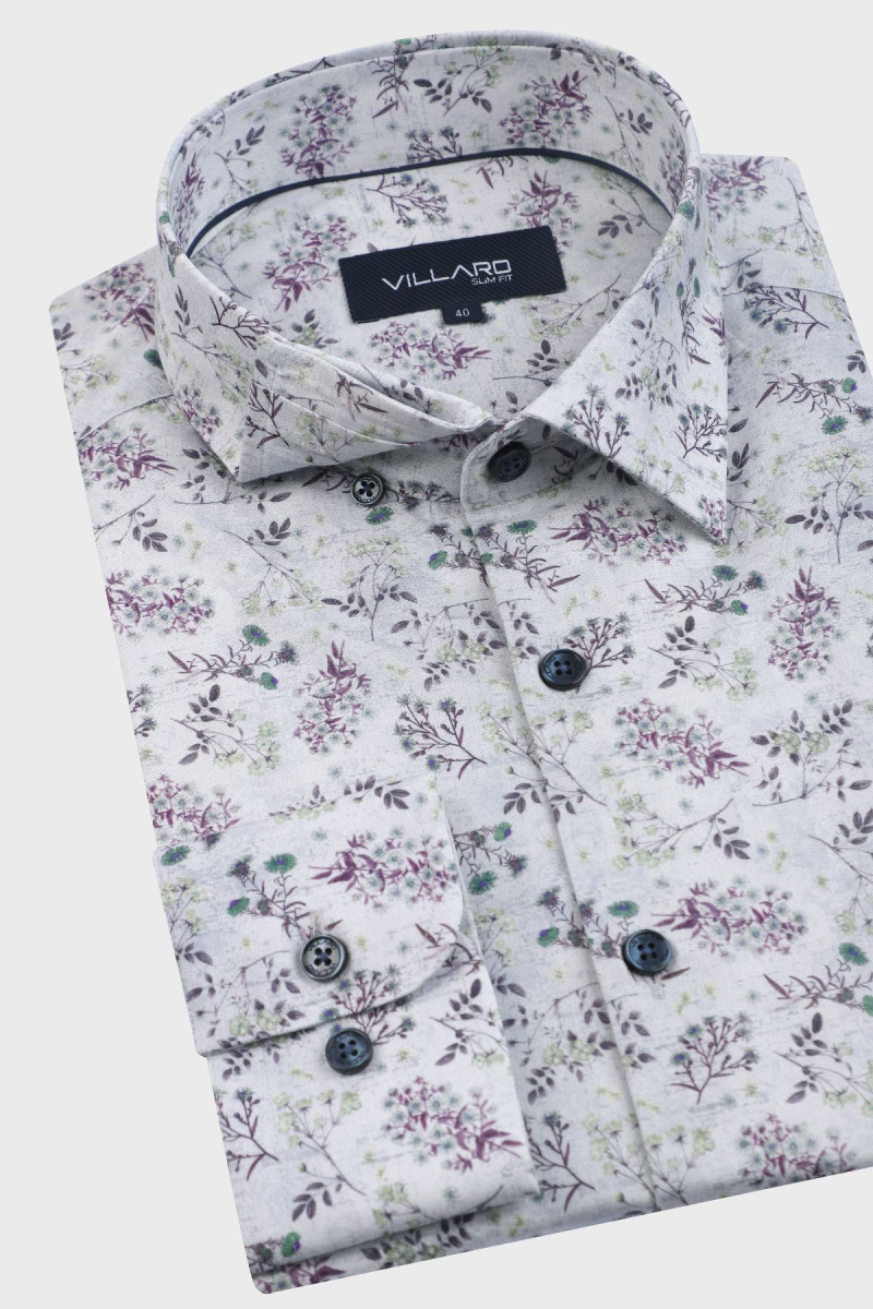 Biała koszula w fioletowe kwiaty, lawenda | Villaro