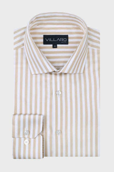 Beżowa koszula męska wzór paski | Villaro